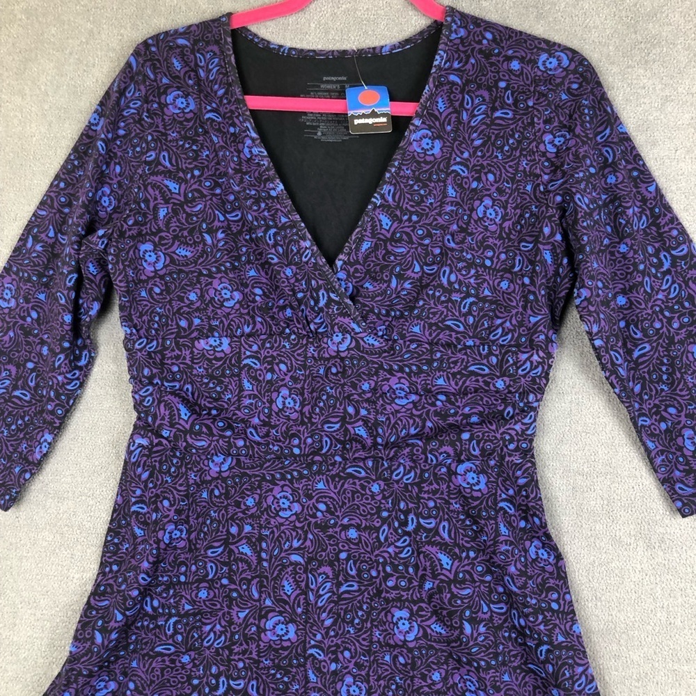 Patagonia Margot 3/4 Sleeve Paisley V Neck Organic Cotton size M - Picture 2 of 5